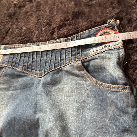 Angels Never Die Logo Denim Bomber Embroidered Sequins Mini Skirt sz S - Picture 8 of 12